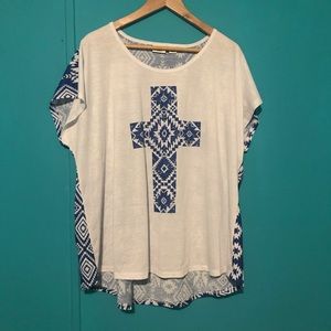 Cato 22/24W cross blue shirt top